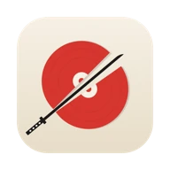 The DiskSamurai icon: a katana slicing through a red disk platter on a cream tile.