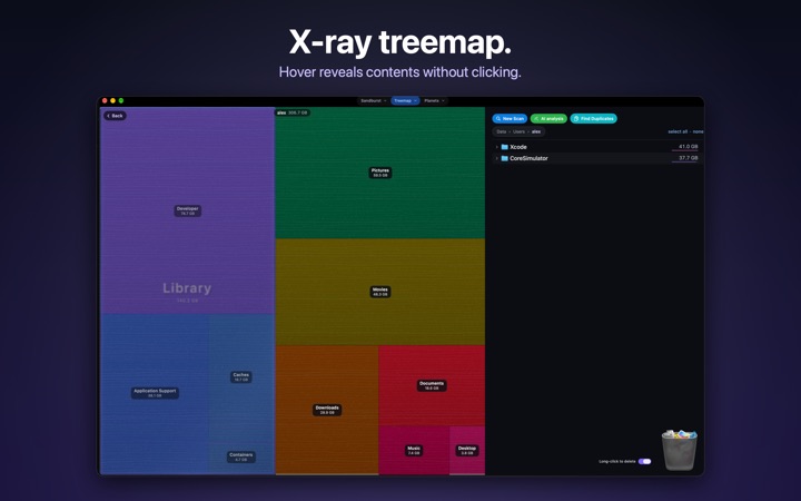 X-ray treemap. Hover reveals contents without clicking.